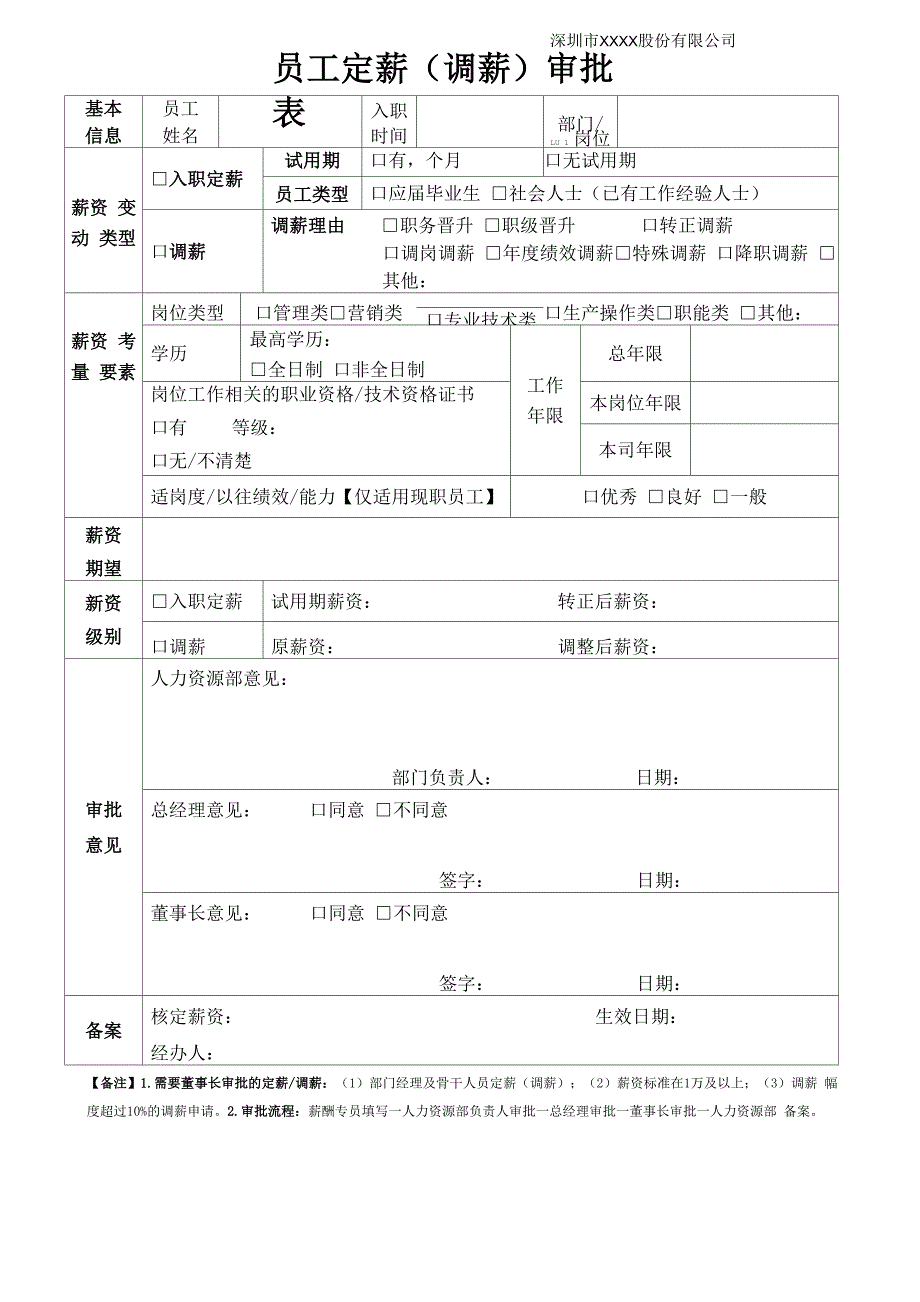 员工定薪调薪审批表_第1页