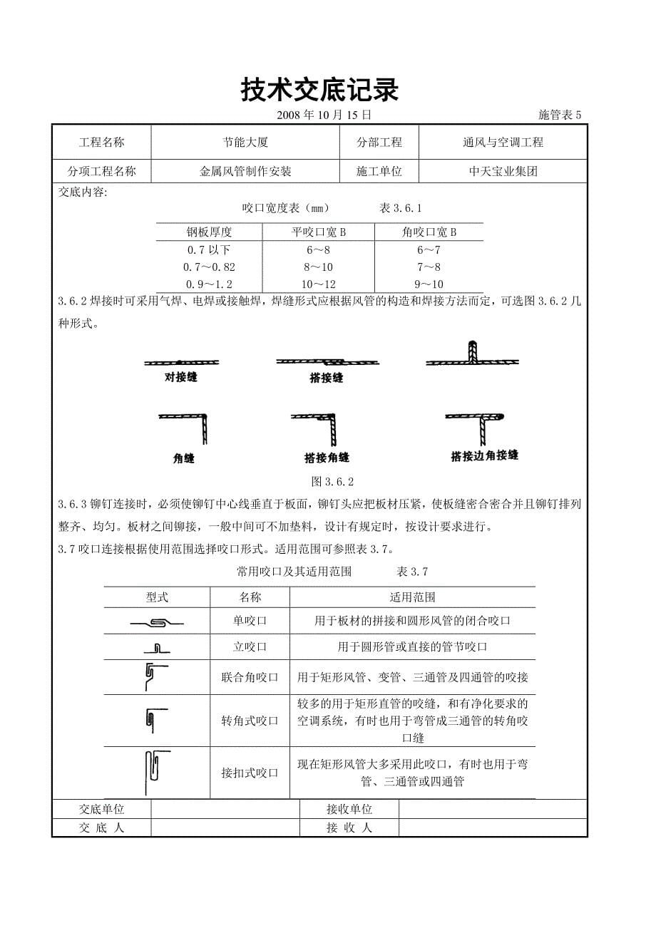 （专业施工组织设计）金属风管制作安装施工交底记录_第5页