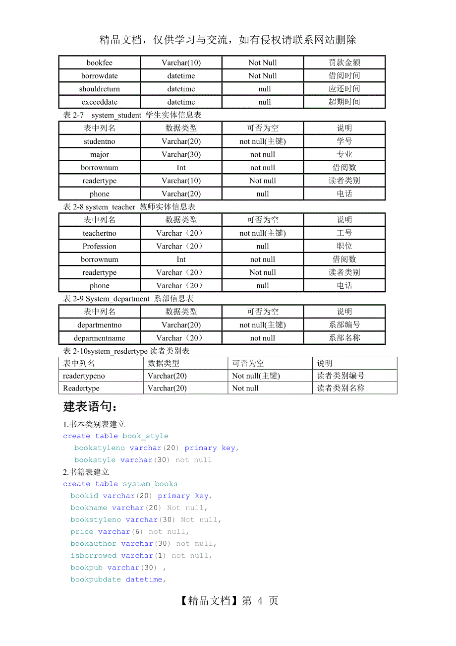 图书管理系统数据库设计——SQL_第4页