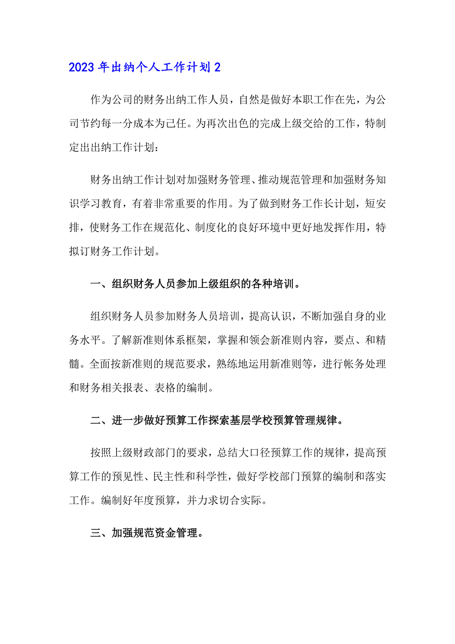 2023年出纳个人工作计划_第2页