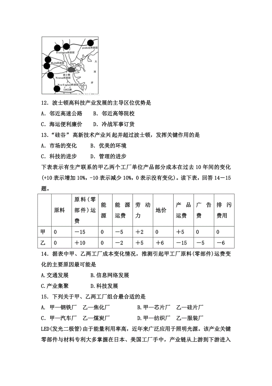 2021届高三地理一轮复习专题练习：工业地域的形成_第4页