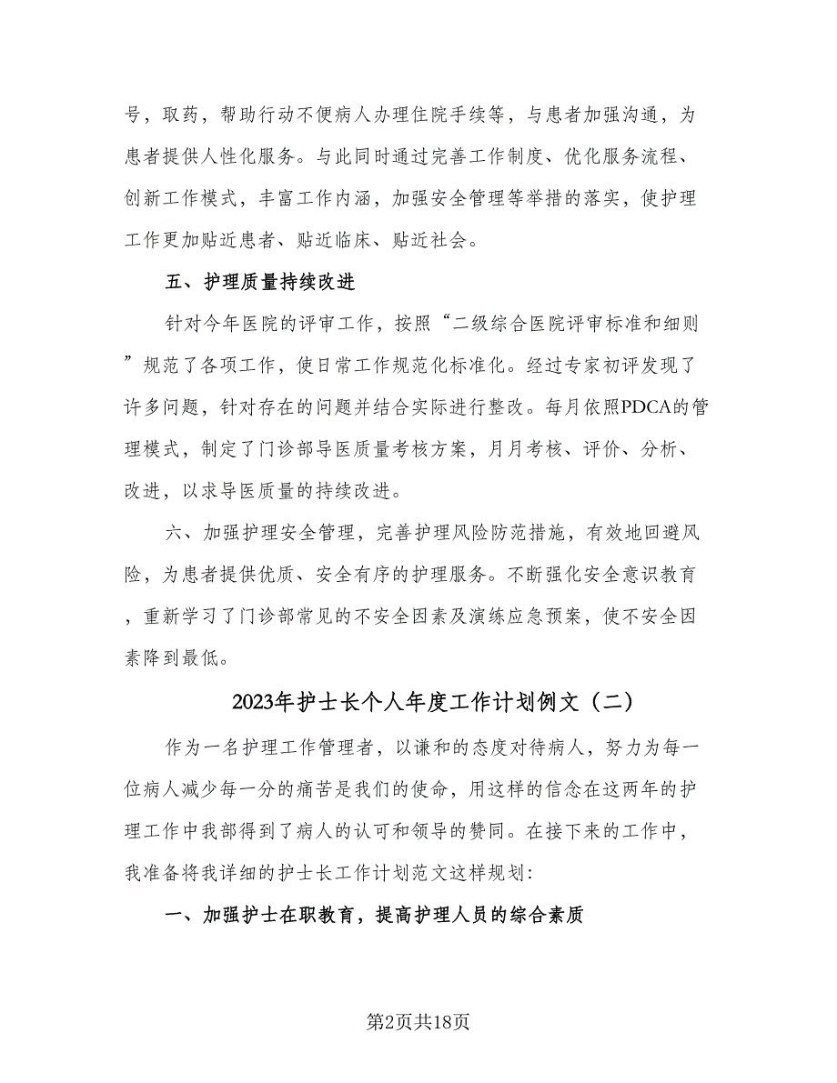 2023年护士长个人年度工作计划例文（6篇）.doc_第2页