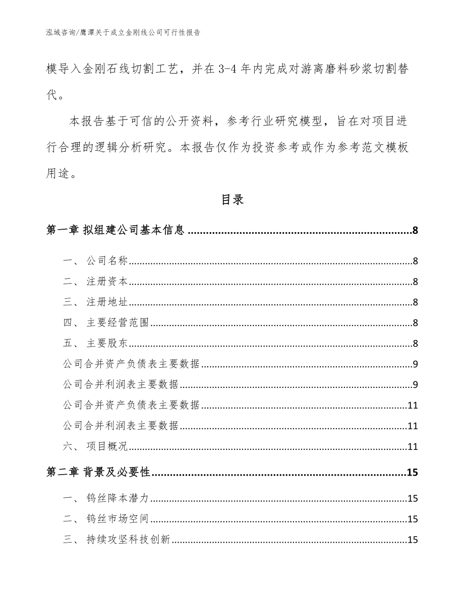 鹰潭关于成立金刚线公司可行性报告（模板参考）_第3页