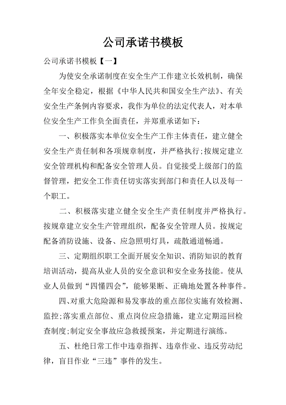 公司承诺书模板.docx_第1页