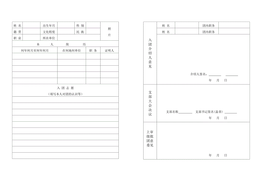 老版入团志愿书表格(空白)_第2页