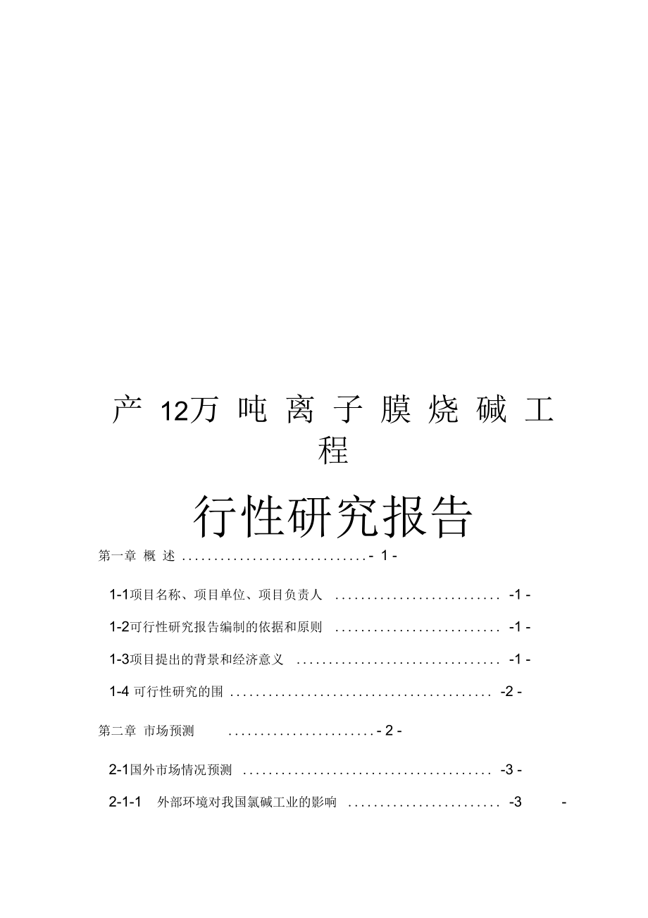 年产12万吨离子膜烧碱工程可行性实施报告_第1页