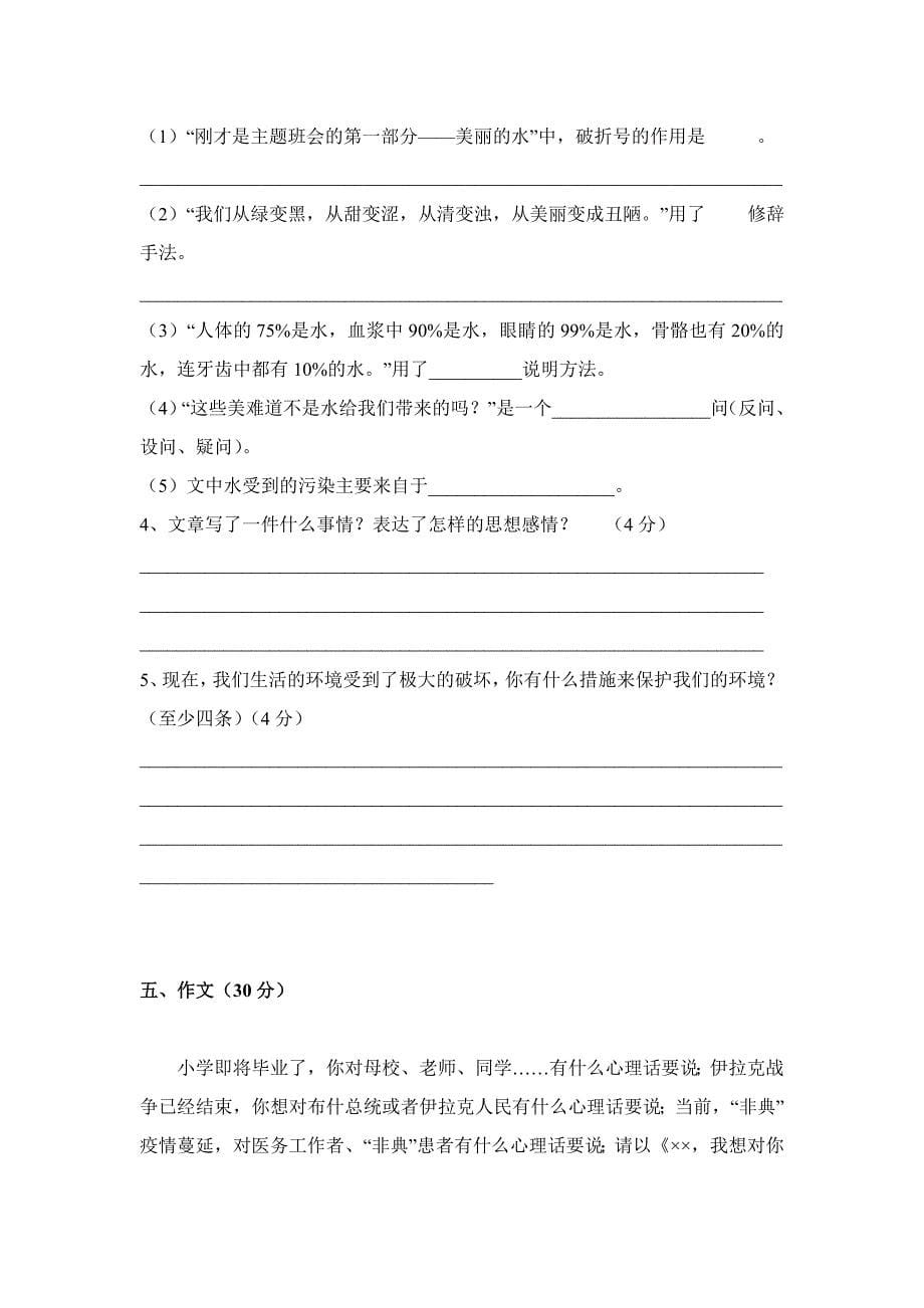 小乌小学六年级下学期试题_第5页