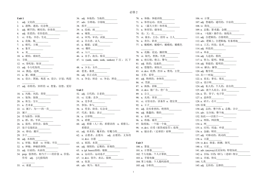 Unit1-Unit5 单词汉译英练习高考英语复习 人教版高中英语必修二.doc_第1页