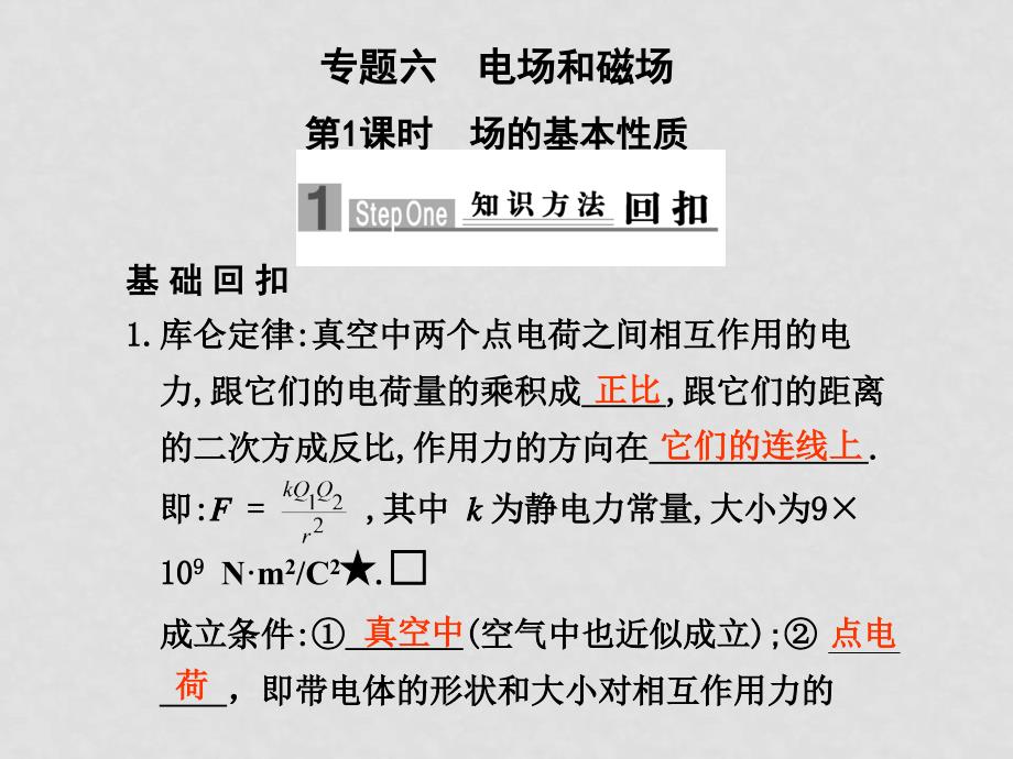 高中物理高考二轮专题复习课件（可编辑）：专题六第1课时场的基本性质人教大纲版_第1页