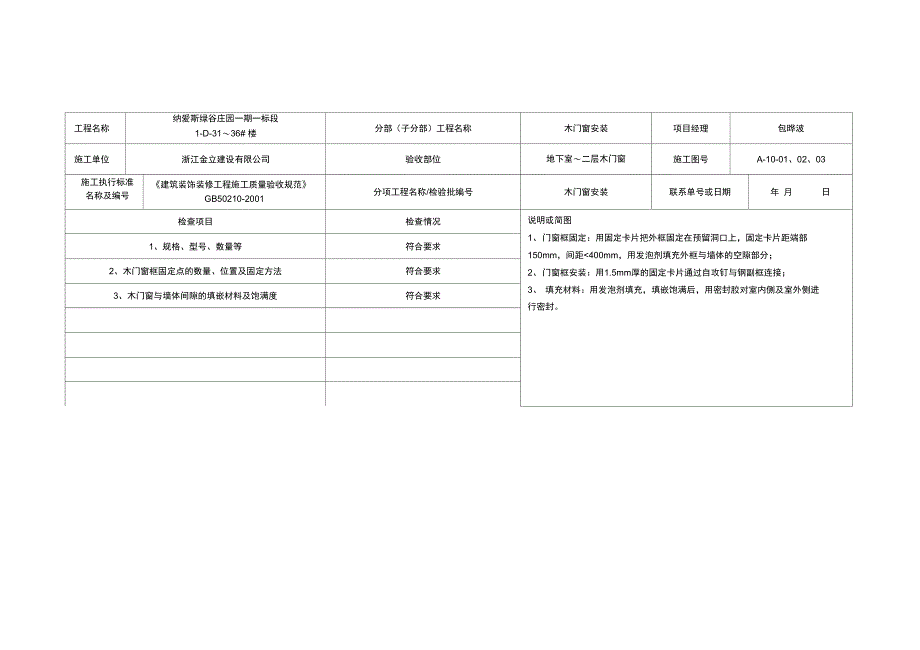 木门窗安装隐蔽工程检查验收记录_第3页