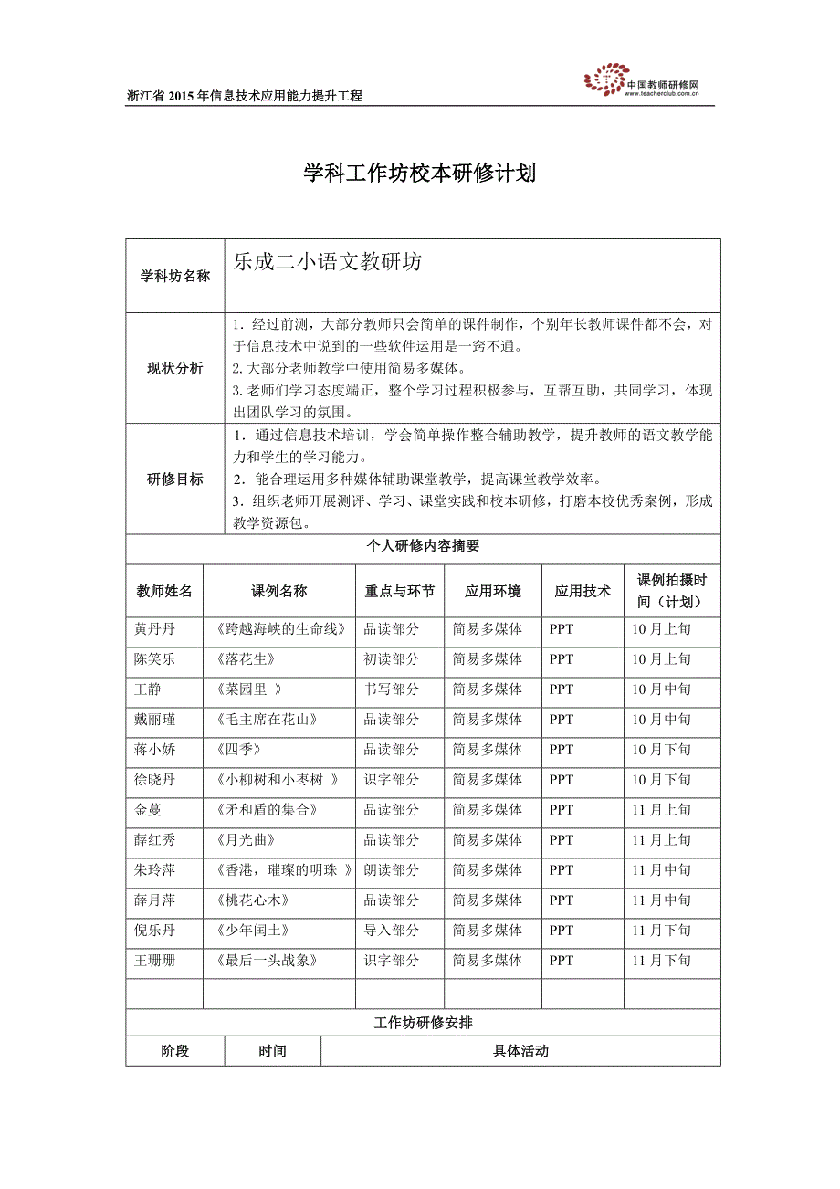 乐成二小语文教研坊校本研修计划_第1页