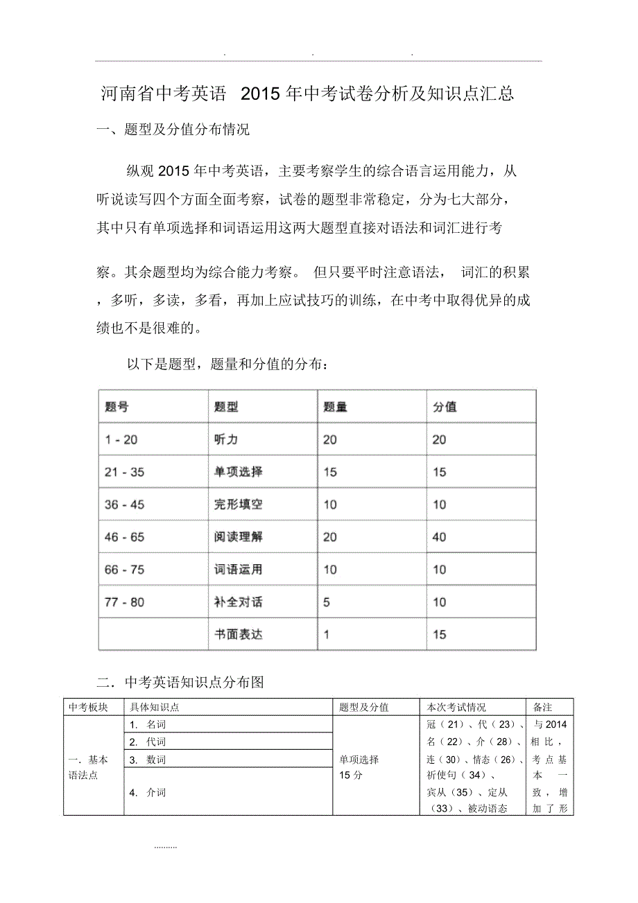 河南省中考英语试卷分析报告_第1页