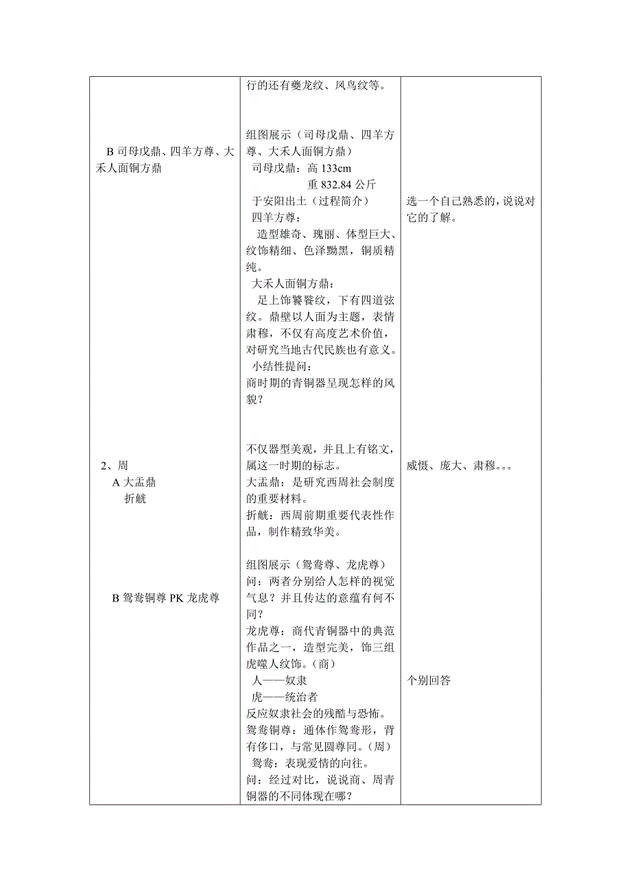 夏铸九鼎商周青铜器艺术教学设计_第3页