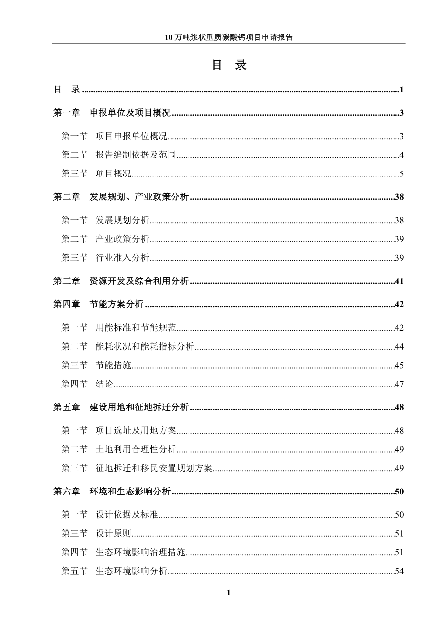 10万吨浆状重质碳酸钙项目可行性研究报告.doc_第1页