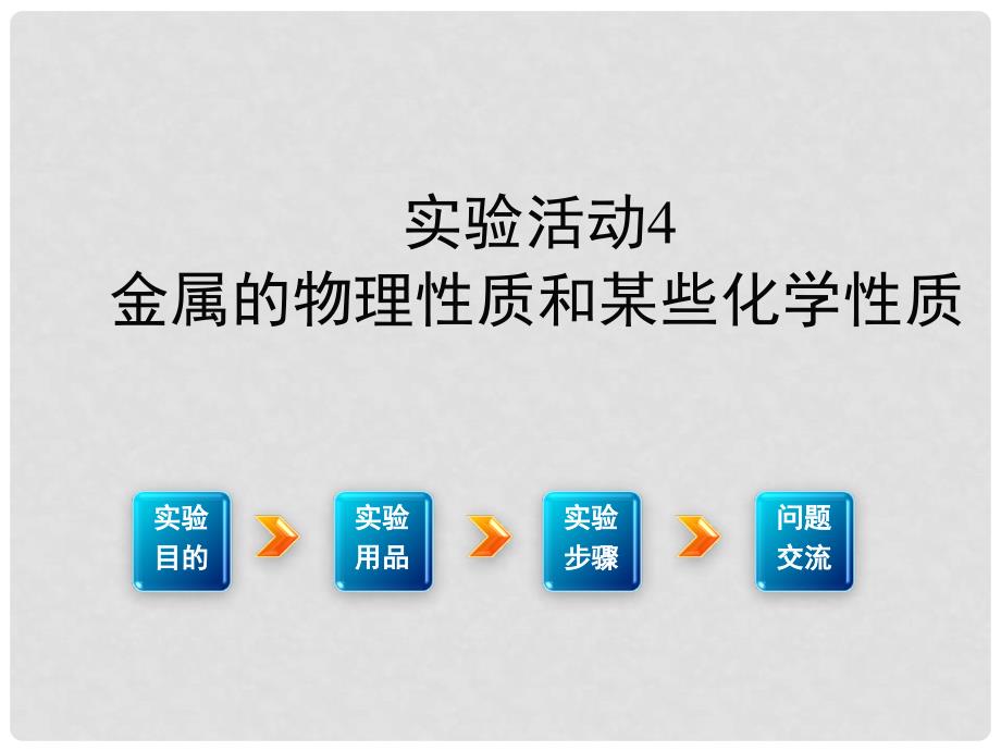 九年级化学下册 第8单元 金属和金属材料 实验活动4 金属的物理性质和某些化学性质教学课件 （新版）新人教版_第1页