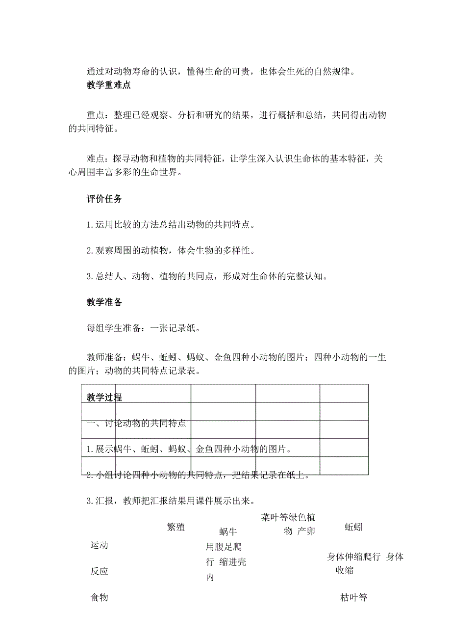 教科版三年级科学上册《动物的共同特点》教学设计_第3页