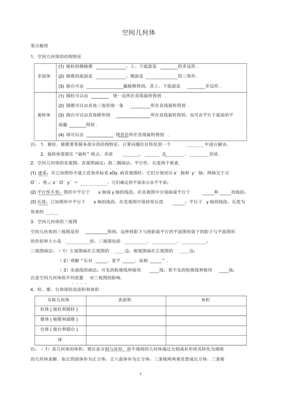 空间几何体复习_第1页