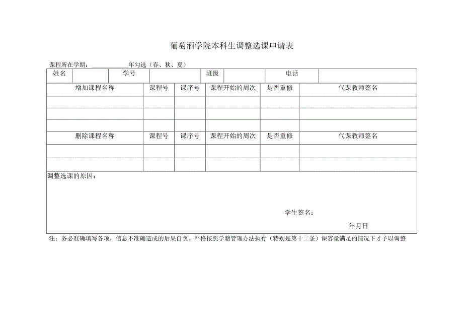 葡萄酒学院本科生调整选课申请表_第1页