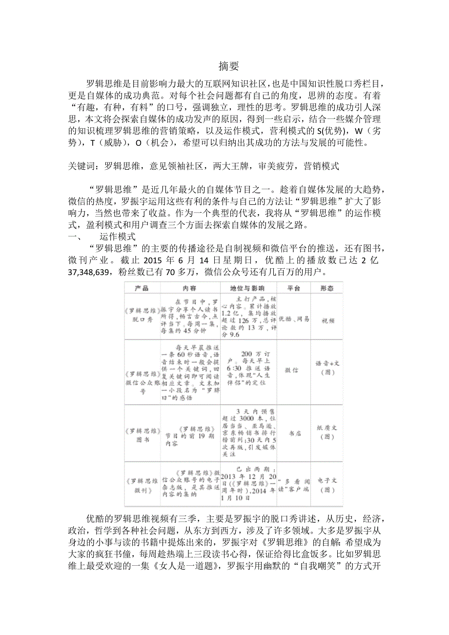 【论文】基于swto分析自媒体节目罗辑思维.docx_第2页