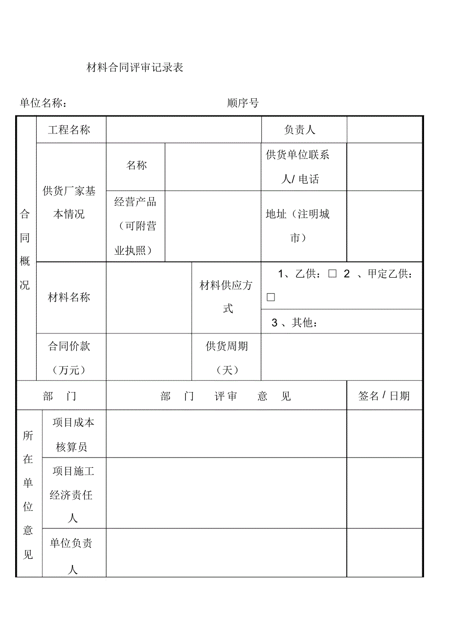 材料合同评审记录表_第1页