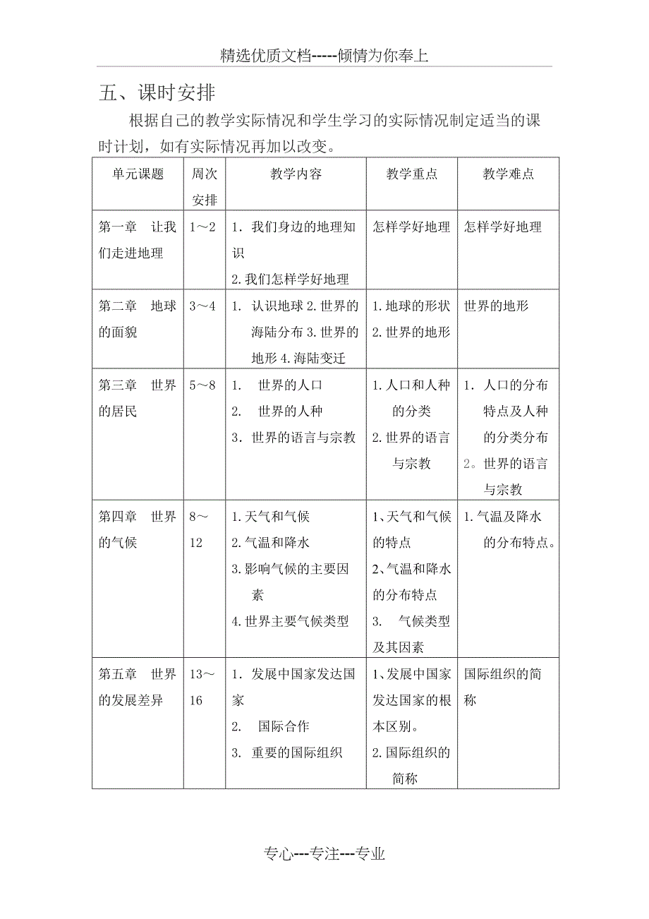 湘教版七年级上册地理教学计划_第3页