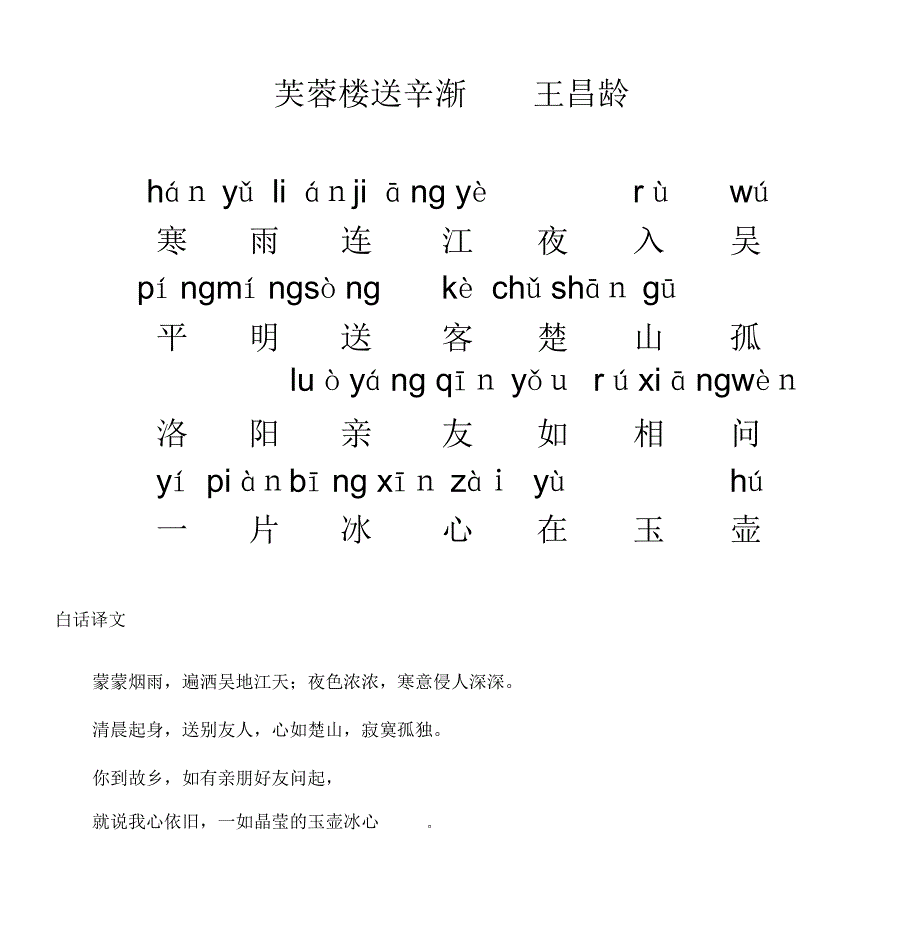 芙蓉楼送辛渐(带拼音)_第1页