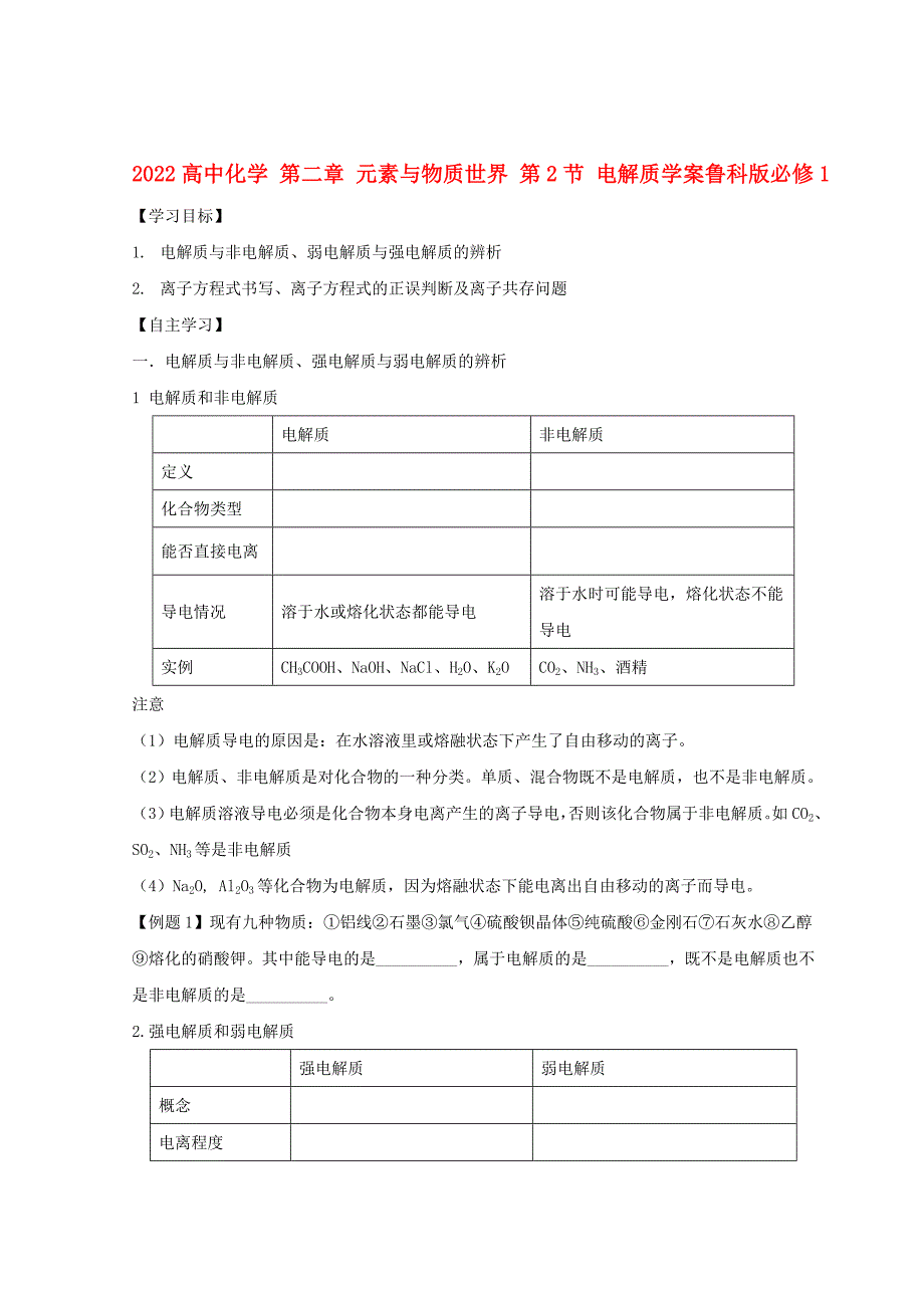 2022高中化学 第二章 元素与物质世界 第2节 电解质学案鲁科版必修1_第1页