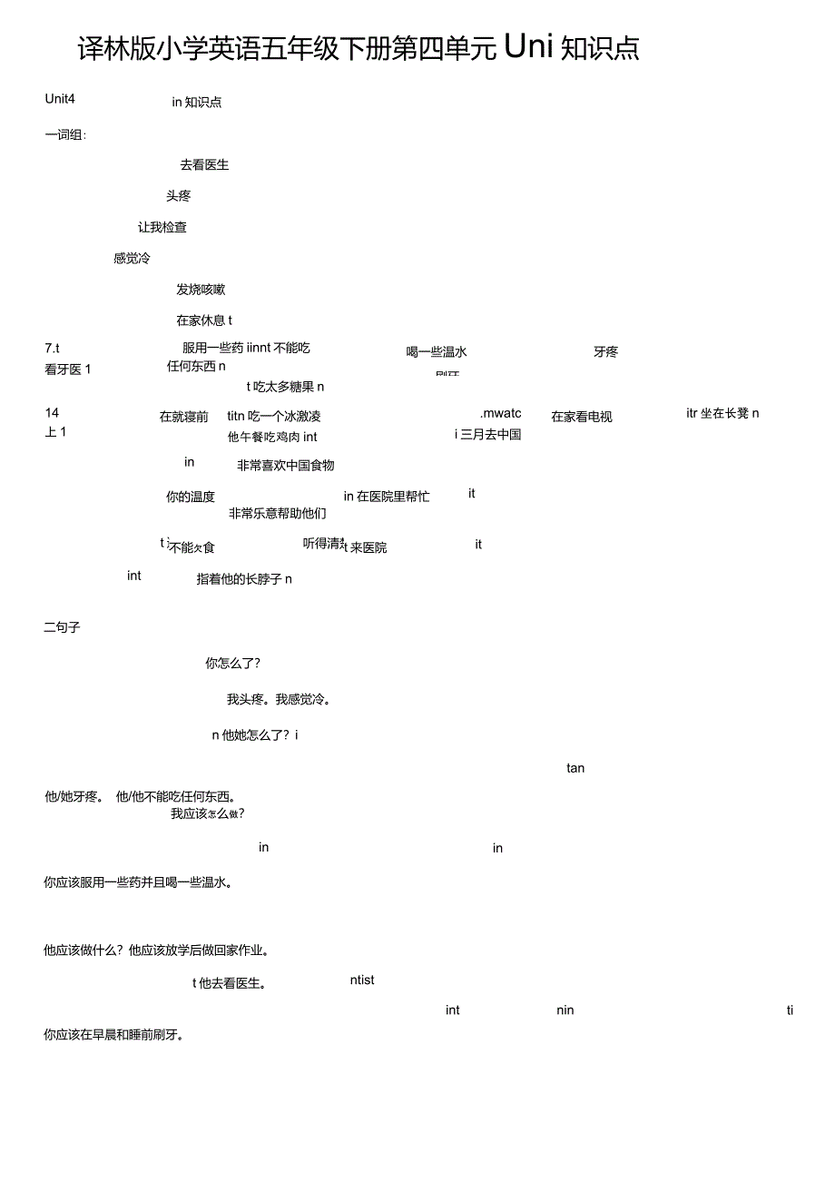 译林版小学英语五年级下册第四单元Unit4知识点_第1页