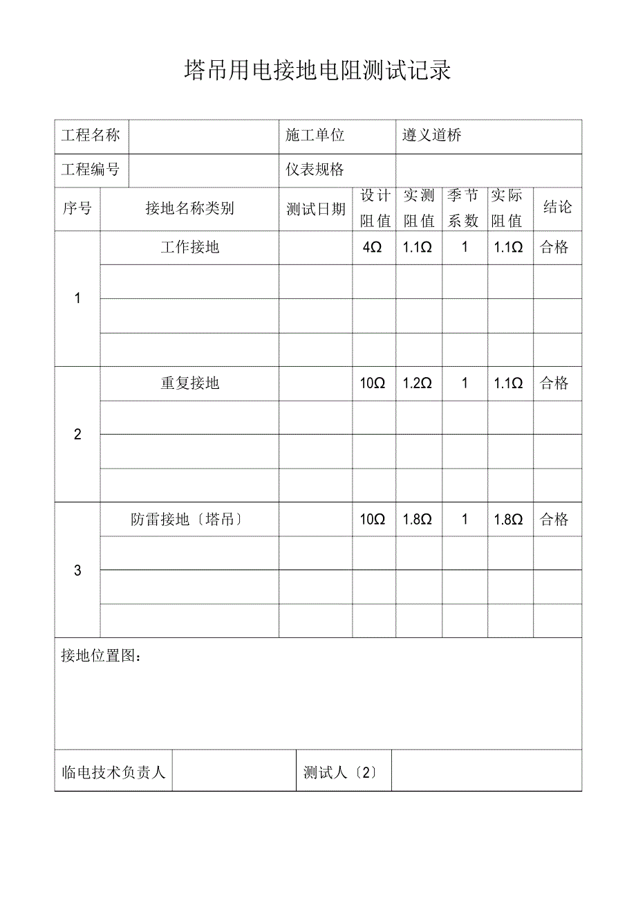 塔吊用电防雷接地电阻测试记录_第1页