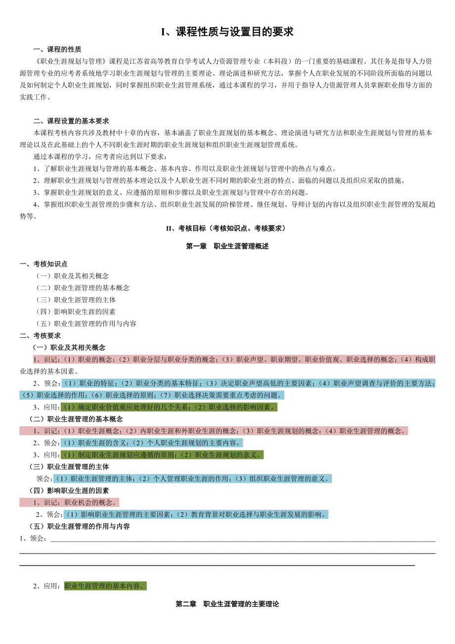 最新江苏省自考职业生涯规划与管理考试大纲_第1页