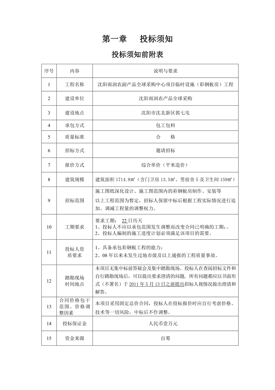 沈阳雨润农副产品全球采购中心项目临时设施彩钢板房工程招标_第3页