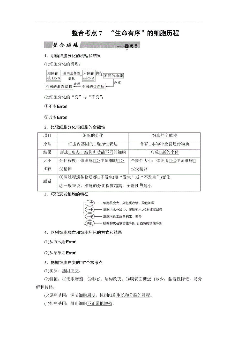 大二轮高考总复习生物文档：第01部分 专题03 生命系统的延续 整合考点07 “生命有序”的细胞历程 Word版含解析_第1页