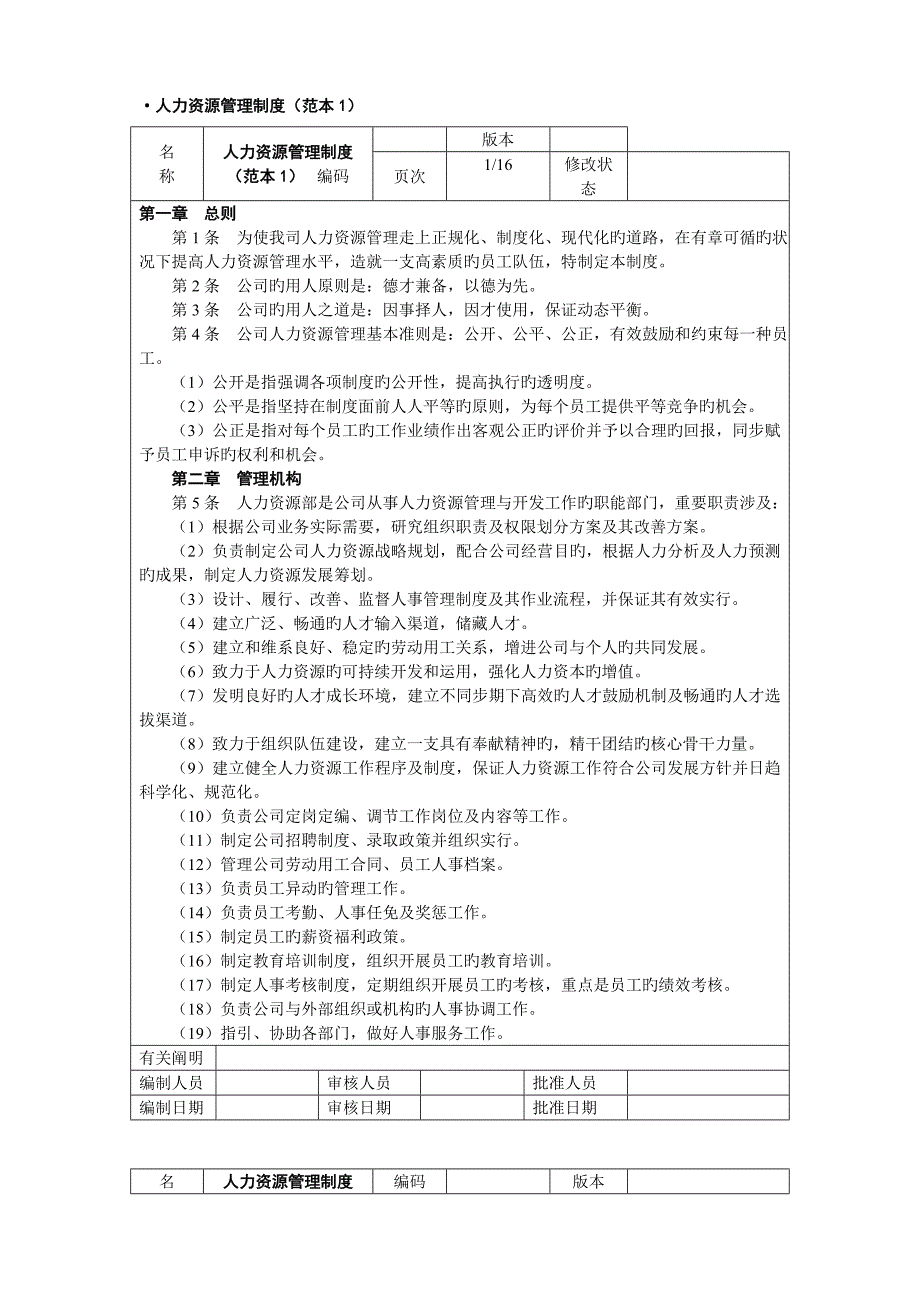 人力资源管理新版制度范本样本_第1页