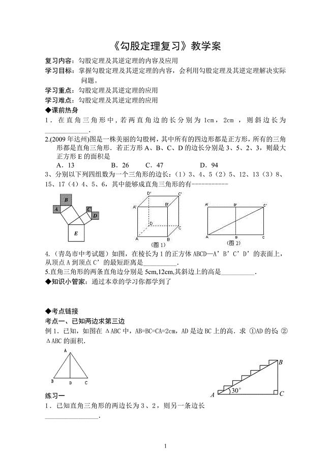 《勾股定理复习》教学案