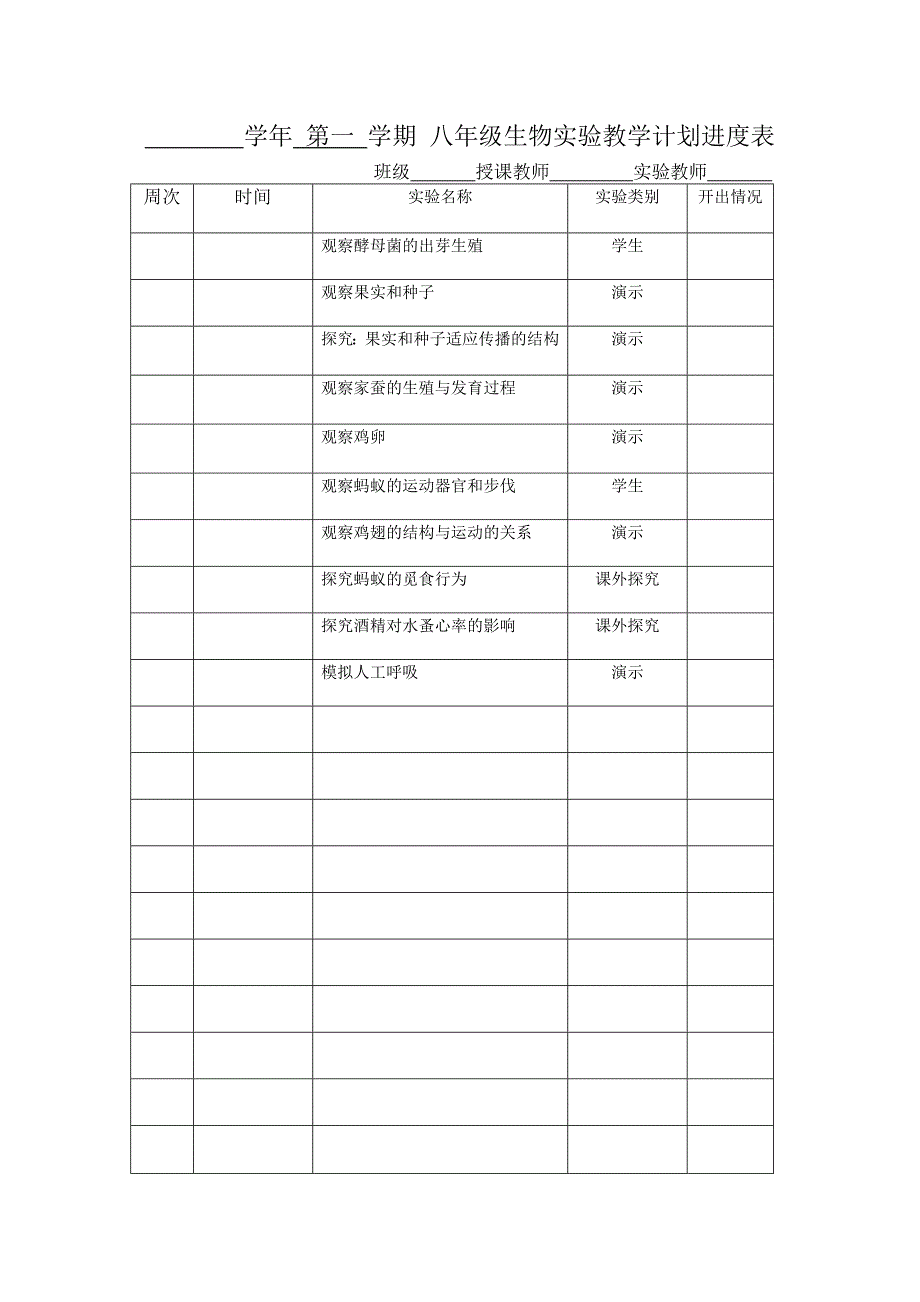 学年第一学期八生物实验教学计划进度表_第1页