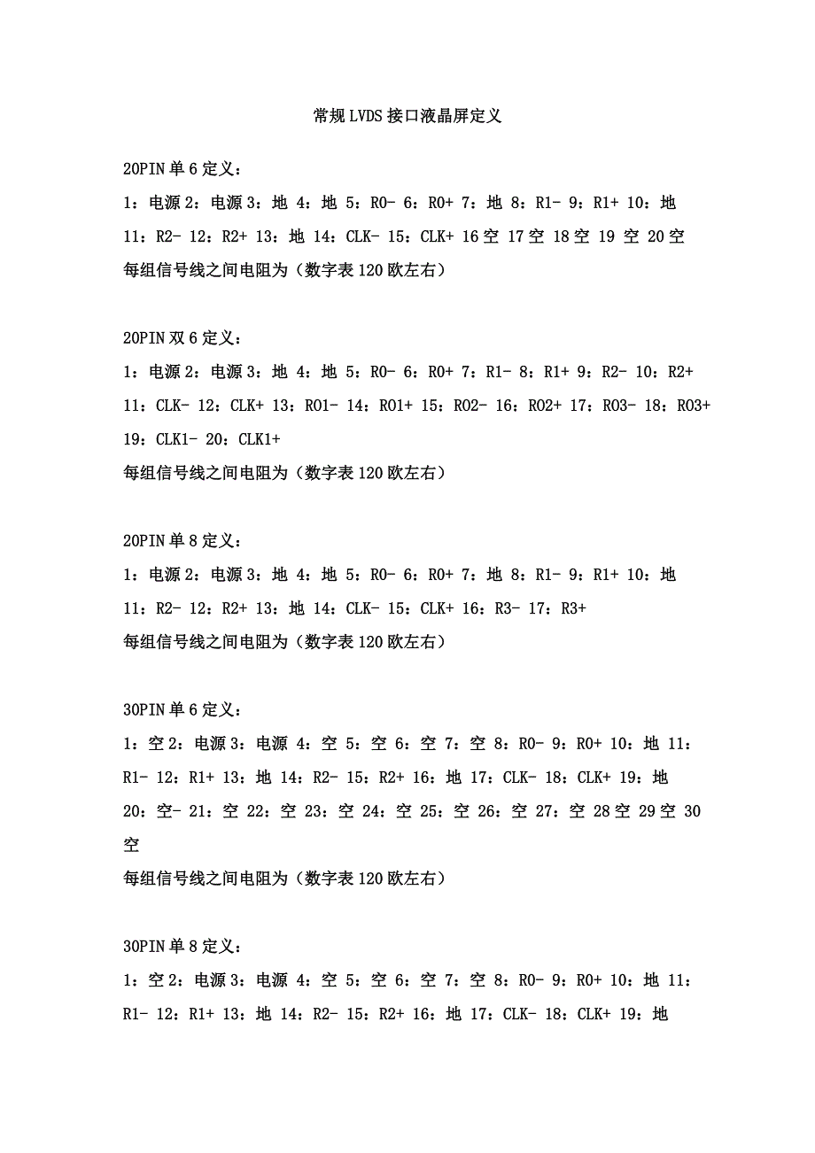 LVDS常规接口定义_第1页