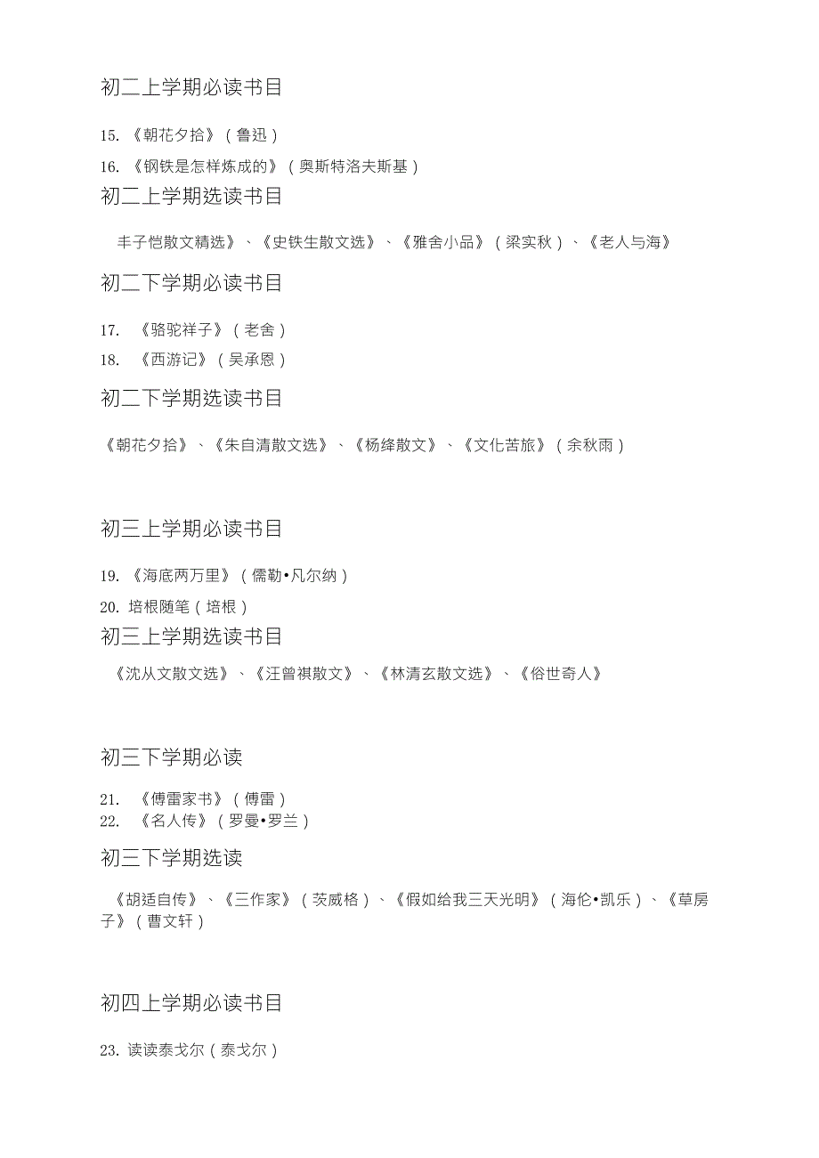 初中各年级必读书目及选读书目_第2页