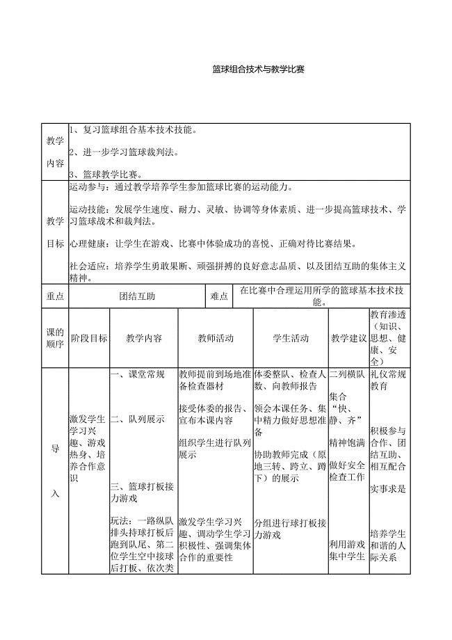 篮球组合技术与教学比赛