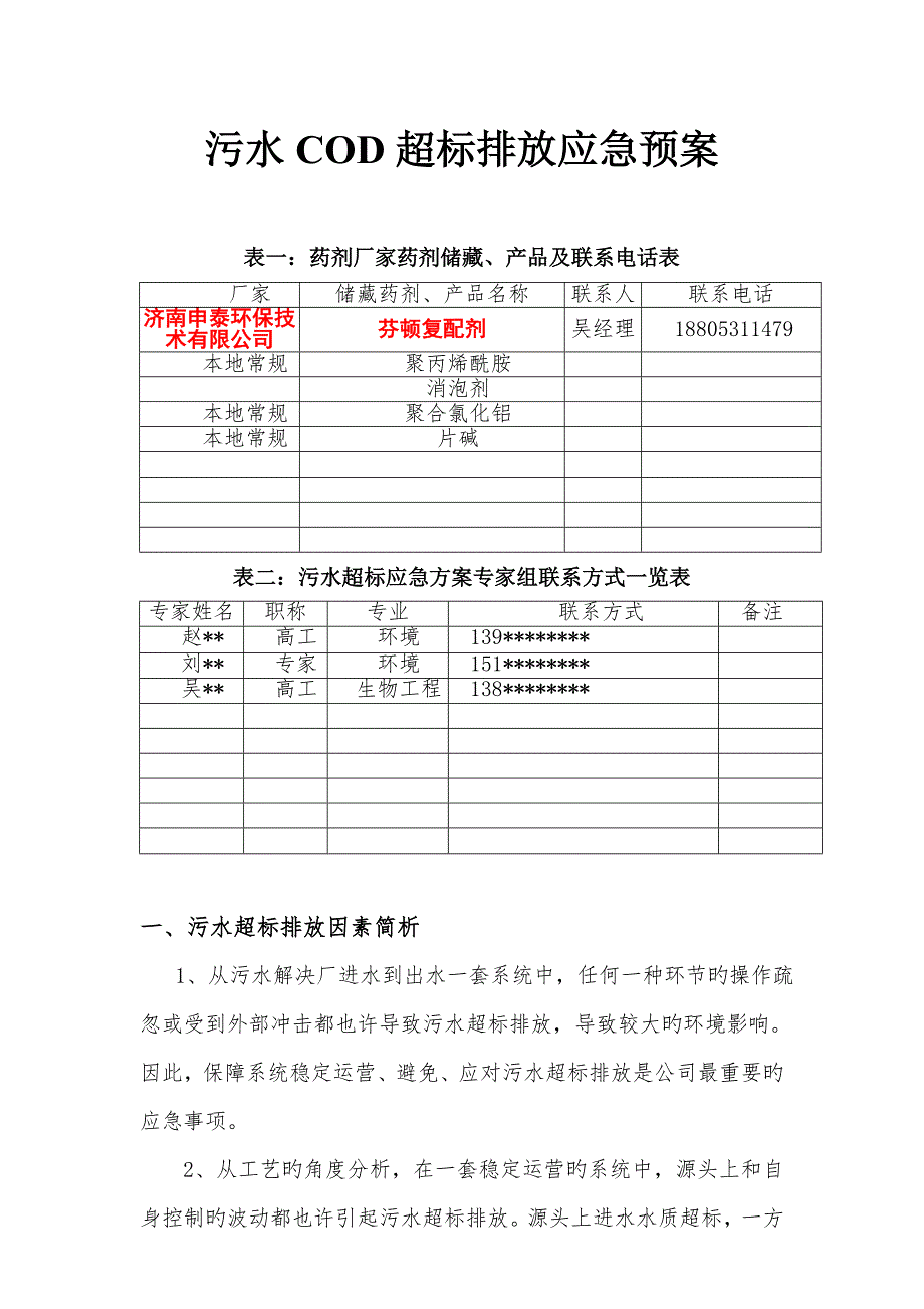 污水COD排放超标应急对策_第1页