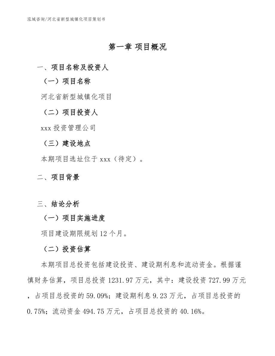河北省新型城镇化项目策划书_范文参考_第5页