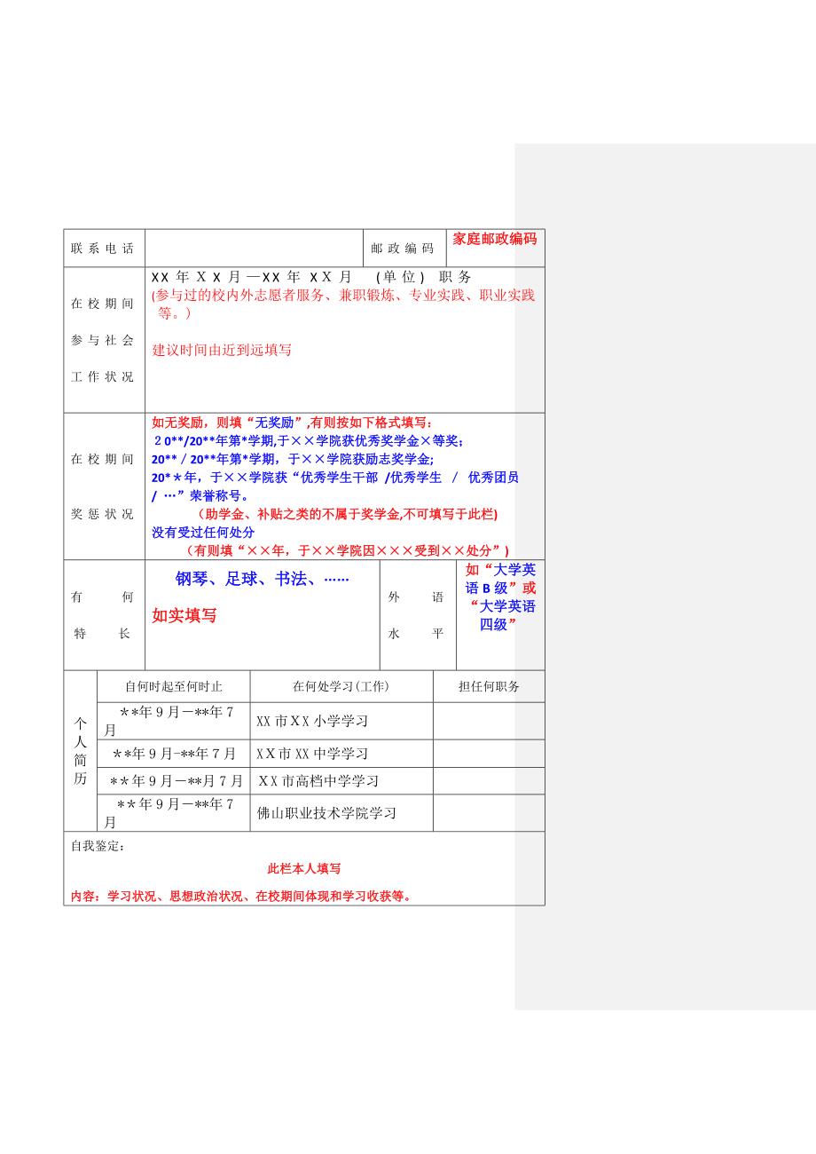 广东省普通高等学校毕业生就业推荐表(模板)_第3页