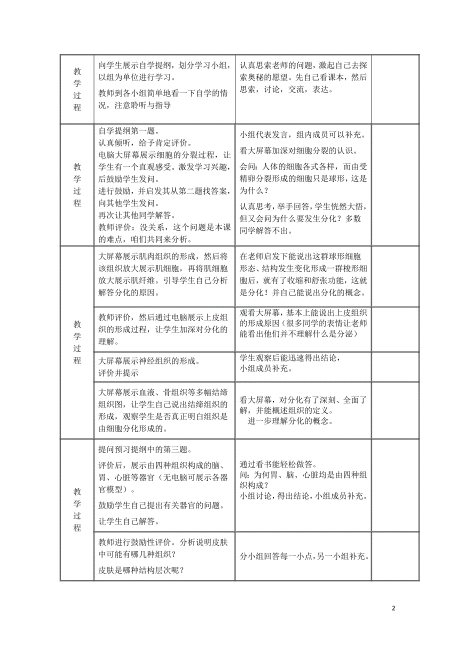 七年级生物上册2.2.2动物体的层次结构教案新版新人教版0811257_第2页