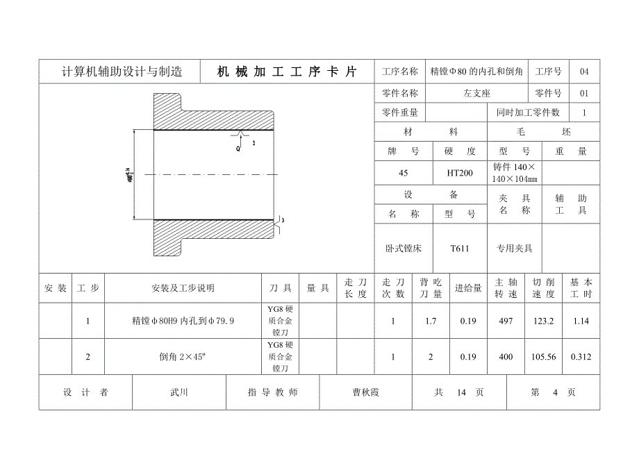 《机械制造技术》课程设计说明书左支座零件工艺规程及夹具设计左支座机械加工工序卡片_第4页