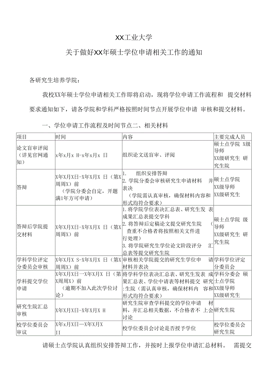 XX工业大学关于做好XX年硕士学位申请相关工作的通知0001.docx_第1页