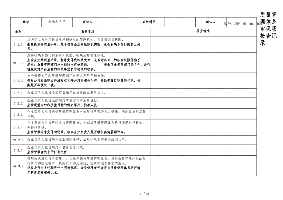 质量管理体系内审现场检查记录文本_第1页