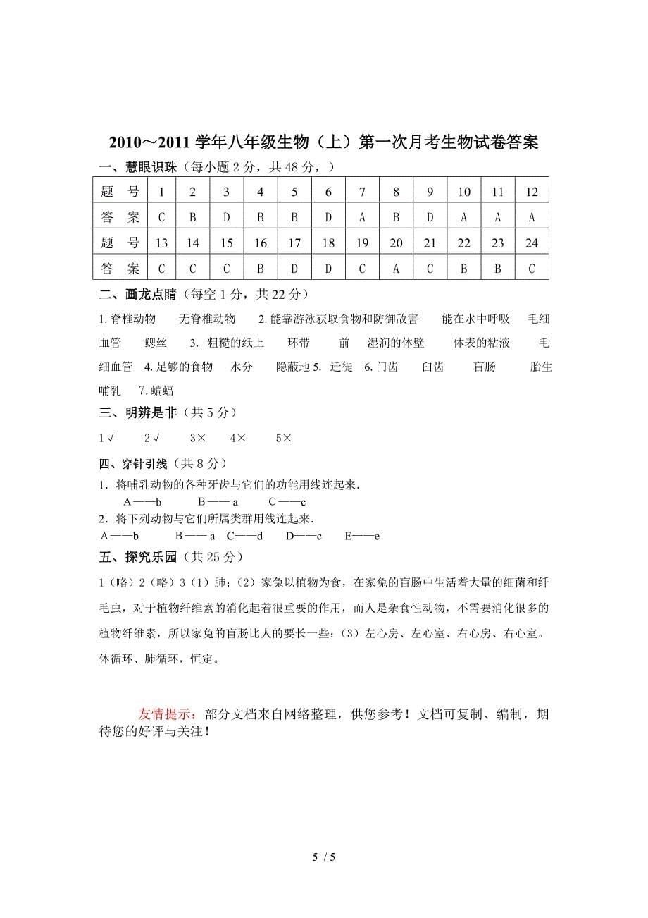 八年级生物(上)第一次月考试卷_第5页