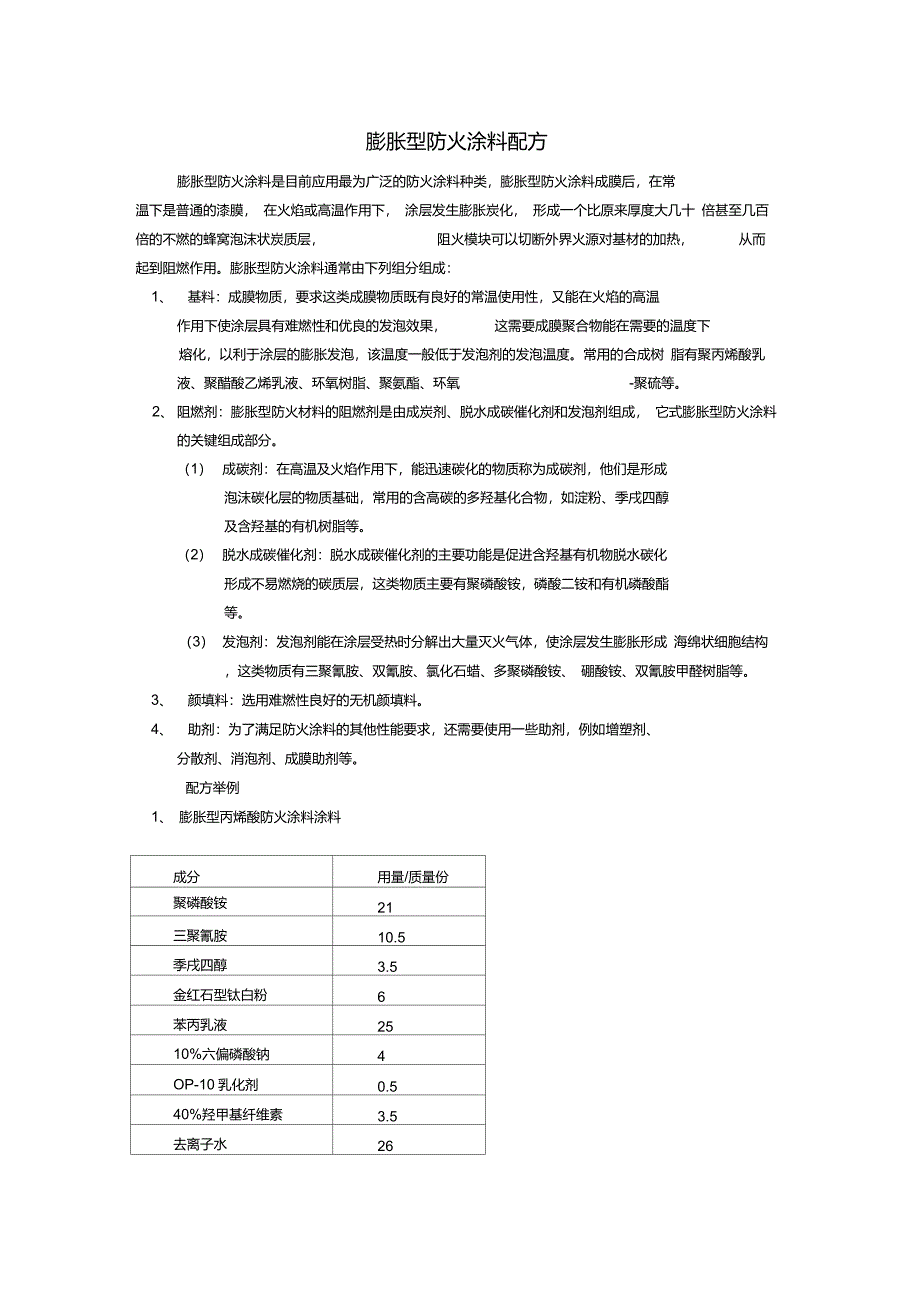 膨胀型防火涂料配方_第1页