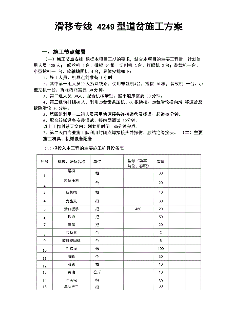 滑移专线4249型道岔施工方案_第1页