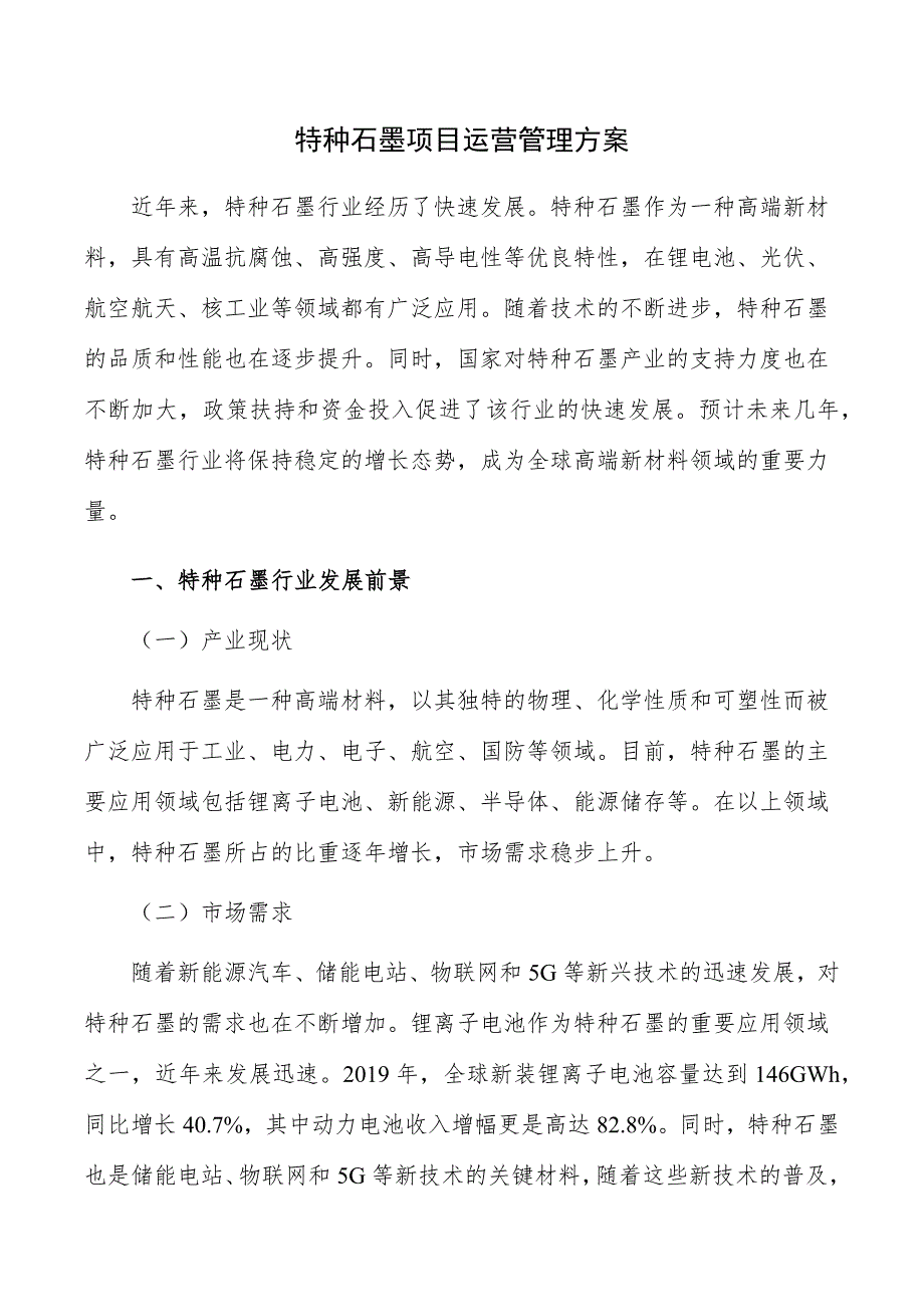 特种石墨项目运营管理方案_第1页