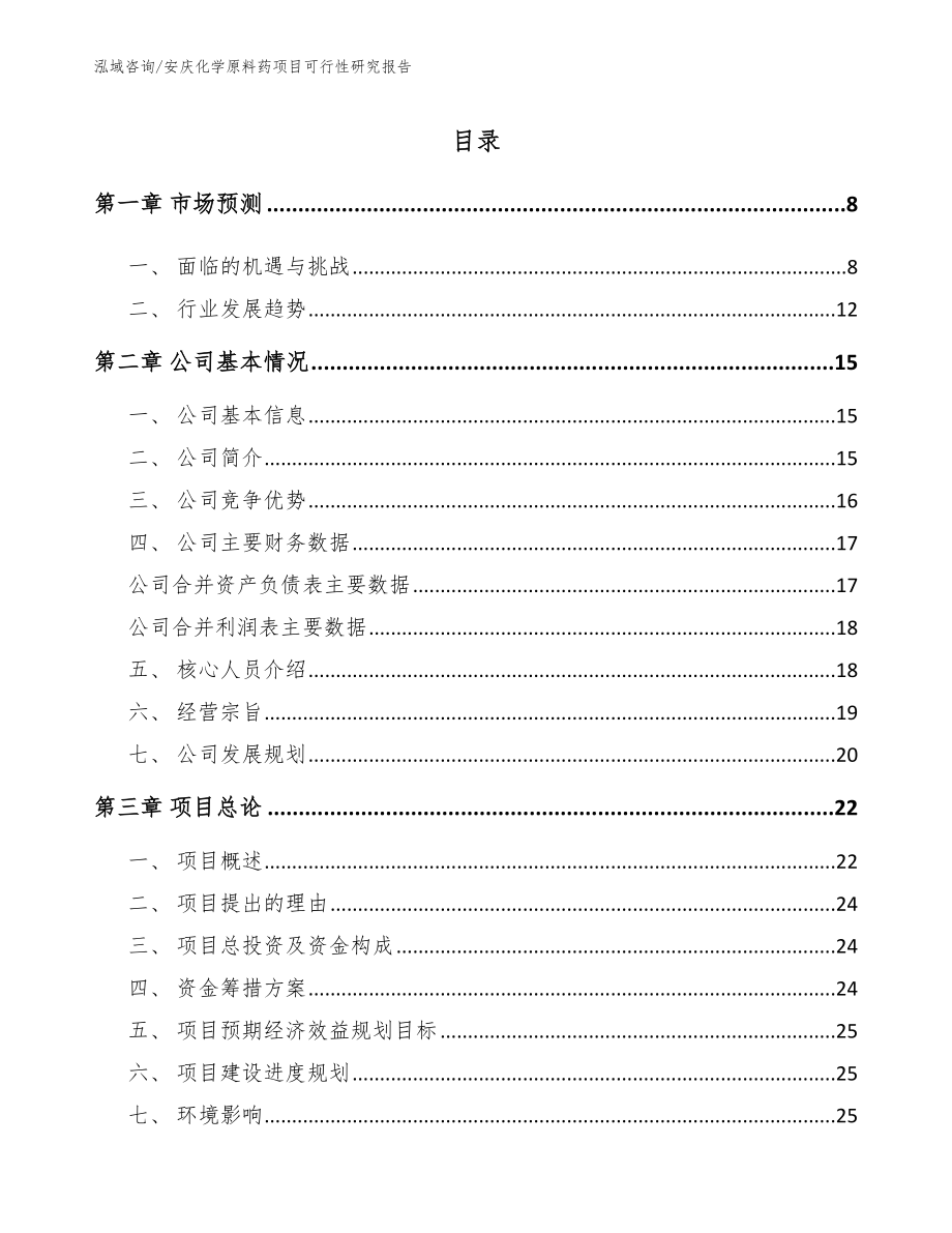 安庆化学原料药项目可行性研究报告_范文参考_第1页